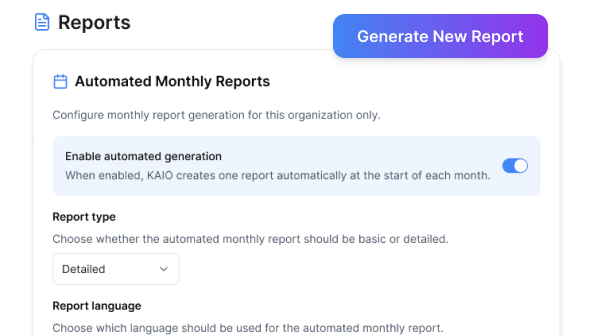 KAIO:n raportointi-, seuranta- ja hälytysnäkymä