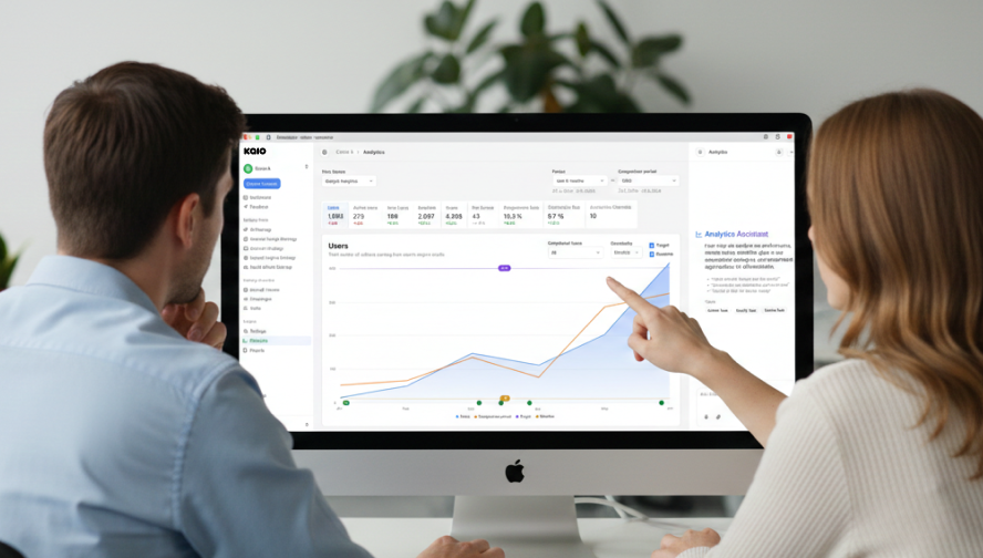 Liiketoiminnan kasvua kuvaava dashboard-kuvitus